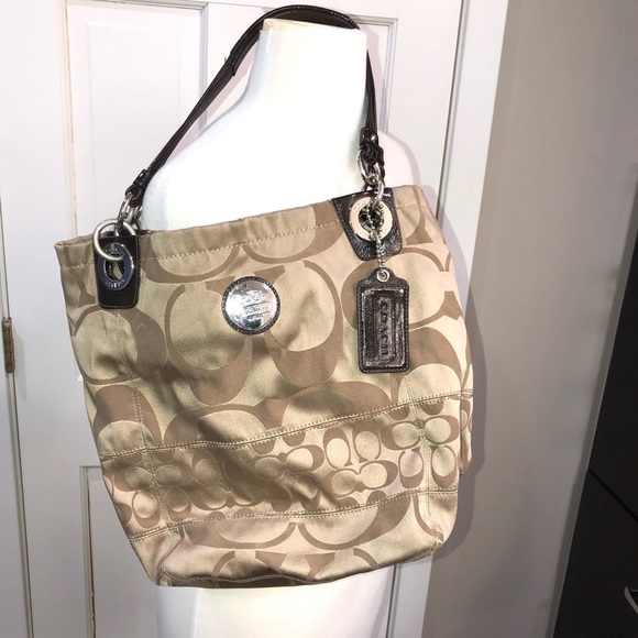 Coach Handbags - Coach Taupe & Gold Shoulder Bag